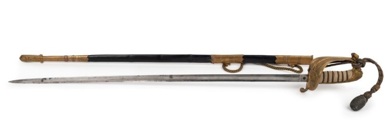 An antique British Naval Officer's sword in scabbard, 19th century, 93cm long