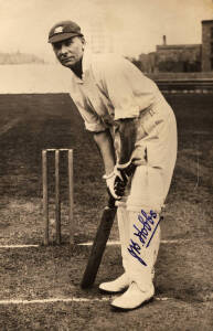 JACK HOBBS, superb signature on postcard, with another signature and message on reverse in Hobbs' beautiful handwriting "Just a card to say how much I appreciate your kind thought...". [Sir Jack Hobbs played 61 Tests 1907-30].