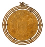 4 Ducat Franz Josef, Gold 1915 (restrike), mounted as a pendant on a necklace.