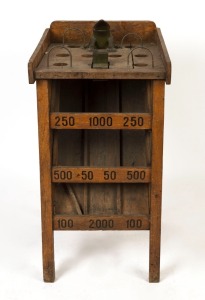 A French vintage fairground frog game, early 20th century, 78cm high, 41cm wide, 49cm deep