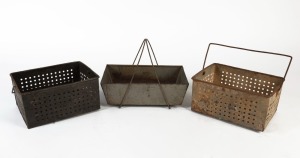 Three assorted vintage metal grape baskets, 20th century, the largest 43cm wide