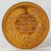 1927 AUSTRALIAN MANUFACTURER'S EXHIBITION gold medal (27.1gms) engraved on reverse "Awarded to COMMONWEALTH PORTLAND CEMENT CO LTD. KANDOS CEMENT CO LTD. SULPHIDE CORPORATION LTD." within a floral wreath; "9ct" engraved below. 38mm, housed in the original - 3