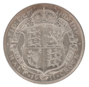 1911 George V silver Half Crown, Proof, fleur de coin.