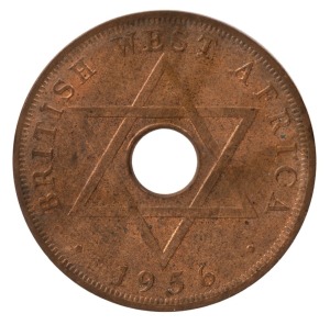 BRITISH WEST AFRICA 1956 One Penny Mule, GEORGE VI obverse; (ELIZABETH II) 1956 reverse, Uncirculated.