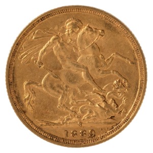 1889 Sovereign, Jubilee head, St. George reverse, Sydney, EF.