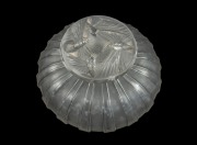 A vintage French Art Deco glass vanity bottle with grey stained finish and moth desgin stopper, 5.5cm high, 8cm wide