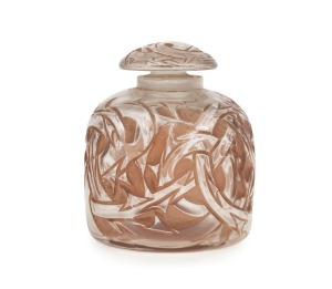 LALIQUE "EPINES" French Art Deco glass vanity bottle with brown stained finish, circa 1920s, factory mark to base "R. LALIQUE", 8cm high