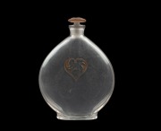LALIQUE"ARYS L'AMOUR DANS LE COEUR" vintage French Art Deco glass perfume bottle with original brown staining, circa 1920, stamped "R. LALIQUE, ARYS", 10cm high