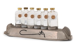 COTY French Art Deco six bottle point of sale sample display on original nickel plated stand, circa 1925, 29cm wide