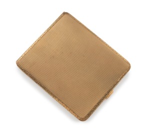 A vintage 9ct gold cigarette case, early 20th century, "375, SLIPWAY, 9", 9.5cm wide, 111 grams.