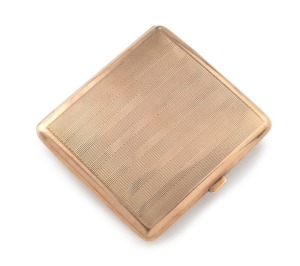 A vintage 9ct gold cigarette case, early 20th century, stamped "375, HM, 9" with star, 8.5cm wide, 95 grams.