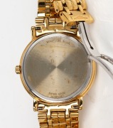 LONGINES automatic wristwatch in gold plated case with date window, baton numerals and gold plated bracelet band, in original box with booklet, 3.6cm wide including crown - 3