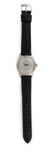 OMEGA "SEAMASTER" automatic wristwatch in stainless steel case with baton numerals and black leather band with Omega branded buckle, 3.6cm wide including crown