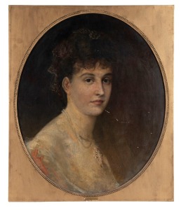 ARTIST UNKNOWN (19th century), oval portrait of a lady, oil on canvas, 59 x 49cm, 64 x 54cm overall.