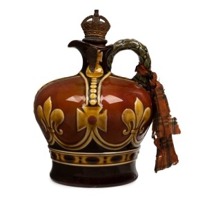 ROYAL DOULTON KINGSWARE&nbsp;"The Crown" DEWAR'S whisky flagon with original stopper, circa 1937, black factory mark to base, 18cm high