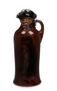 ROYAL DOULTON KINGSWARE&nbsp;"The Watchman" whisky flagon with original stopper, circa 1904, black factory mark to base, 27cm high