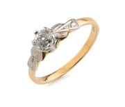 A vintage 18ct yellow gold ring, set with a 0.45ct white diamond mounted in white gold, early to mid 20th century, stamped "18ct", ​​​​​​​size T, 2.9 grams