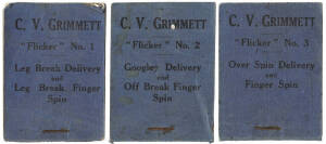 GRIMMETT FLICKER BOOKS: "C.V.Grimmett, Flicker No.1, Leg Break Delivery and Leg Break Finger Spin", "C.V.Grimmett, Flicker No.2, Googly Delivery and Off Break Finger Spin" & "C.V.Grimmett, Flicker No.3, Over Spin Delivery and Finger Spin". Published by Fl