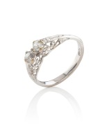 An 18ct white gold ring, set with a pair of old cut white diamonds (approximately 0.4ct each), early 20th century, stamped "750", 2.2 grams