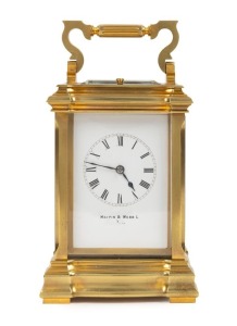 An antique French gorge cased carriage clock retailed by Mappin & Webb, time and gong striking movement with push repeat feature and original silvered platform lever escapement, 19th century, back plate stamped "L. F." with oval patent mark stamped "S. J. Rety Pollier", 18.5cm high overall