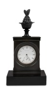 An antique English Regency patinated bronze and black marble desk pocket watch stand with finely cast pineapple finial, circa 1820s; together with an antique silver cased pocket watch by Waltham with Appleton, Tracey & Co. movement, (2 items),
