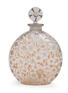 LALIQUE "Le Lys" impressive French glass perfume bottle with brown staining for d'Orsay, stamped "R. Lalique", 21.5cm high