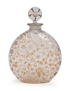 LALIQUE&nbsp;"Le Lys" impressive French glass perfume bottle with brown staining for d'Orsay, stamped "R. Lalique", 21.5cm high