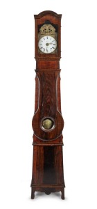 An antique French comtoise long case clock, time and strike movement with alarm, dial marked "BOSQ. A. AUBAGNE", 19th century, 224cm high