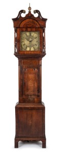 An antique English grandfather clock in mahogany and oak case with 30 hour movement and  brass dial, by SAMUEL LISTER of MIDGLEY, early 19th century, 244cm high