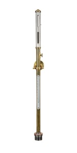 NEGRETTI & ZAMBRA antique English FORTIN mercury stick barometer, with mercury thermometer, in a fine polished brass case, late 19th century, meteorological Office plate No. 1201, with original wall mount gimble, 89cm high