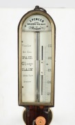 SPENCER BROWNING & Co. of London, antique English bow fronted marine barometer in rosewood and mother of pearl case, with ivory register plates surrounded in quality brass mouldings, circa 1860, (later brass wall mount gimble), ​​​​​​​95cm high - 3
