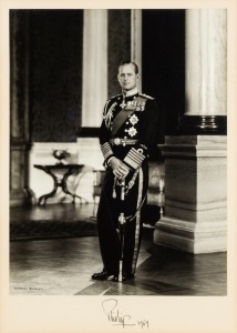 PRINCE PHILIP signature in black ink on mounted framed photograph by Anthony Buckley, dated 1969. 53 x 68cm overall. 