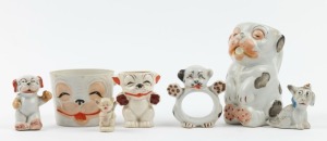 BONZO porcelain and celluloid items, circa 1930s, (7 items), the largest 12cm high