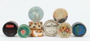 Nine assorted vintage Art Deco circular card powder boxes (some with original contents), including POUDRE SIMON, SERGY, REVELRY, CHERAMY, COTY, TRES JOLIE,&nbsp;etc, the largest 8.5cm diameter