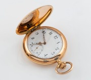 An antique 14ct gold cased full hunter pocket watch with crown wind movement and Arabic numerals, 19th century, ​​​​​​​7cm high overall, 94 grams total including movement