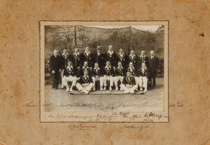 1934 AUSTRALIAN TEAM, team photograph, signed to photograph & mount by entire team, 19 signatures including Don Bradman, Bill Woodfull (captain), Clarrie Grimmett & Bill Ponsford, size36x25cm (some toning on mount), attractively framed & glazed, overall 5