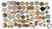 Assorted vintage powder compacts, mostly metal and some decorated in the Art Deco style, (qty), the largest 9cm wide