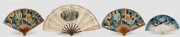 Four antique and Art Deco French advertising fans including "Parfumerie Bourjois" , the largest 41cm wide