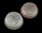 JULIEN VIARD pair of French Art Deco frosted glass lidded powder bowls, 6.5cm high, 10.5cm diameter