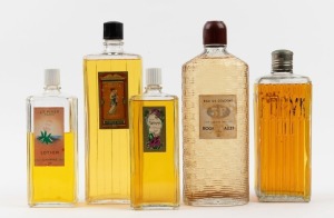Five assorted vintage shop display eau de cologne and lotion bottles, 20th century, the largest 28cm high