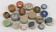 Eighteen assorted antique and vintage circular powder boxes, some with original contents, 19th/20th century, the largest 8cm diameter