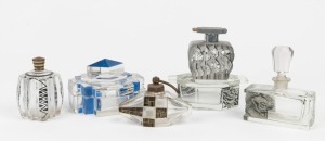 Art Deco glass atomizers, perfume bottles and lidded jars, circa 1930, (6 items), the largest 14cm wide