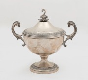 A Continental 800 silver lidded bowl with dragon handles, 20th century, ​​​​​​​13cm high, 208 grams