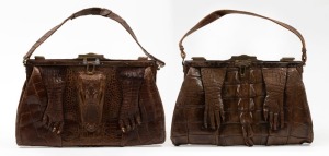 A most unusual head and tail pair of vintage alligator skin lady's handbags, 30cm wide