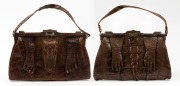 A most unusual head and tail pair of vintage alligator skin lady's handbags, 30cm wide