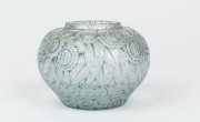 A French Art Decofloral glass vase with blue stained finish, in the manner of Rene Lalique, 10cm high