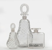 CARON, three vintage French glass perfume bottles, early to mid 20th century, the largest 19cm high