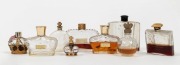 Nine assorted French glass perfume bottles including crown shaped and crown stopper, 20th century, the largest 10cm high