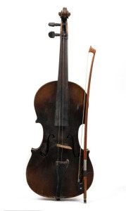 Antique violin bearing paper label "VUILLAUME" with later bow, 60cm long