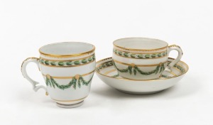 BRISTOL hard paste antique English porcelain saucer and two cups, circa 1775, (3 items), the saucer 12.5cm diameter
